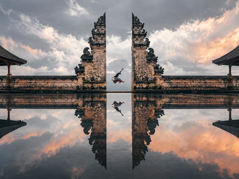 Temple and tropical landscape in East Bali